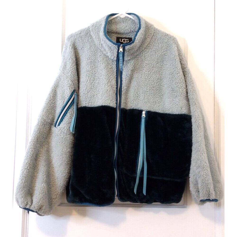 UGG RTW Women's Sherpa Fleece Jacket Green L Faux Fur Marlene